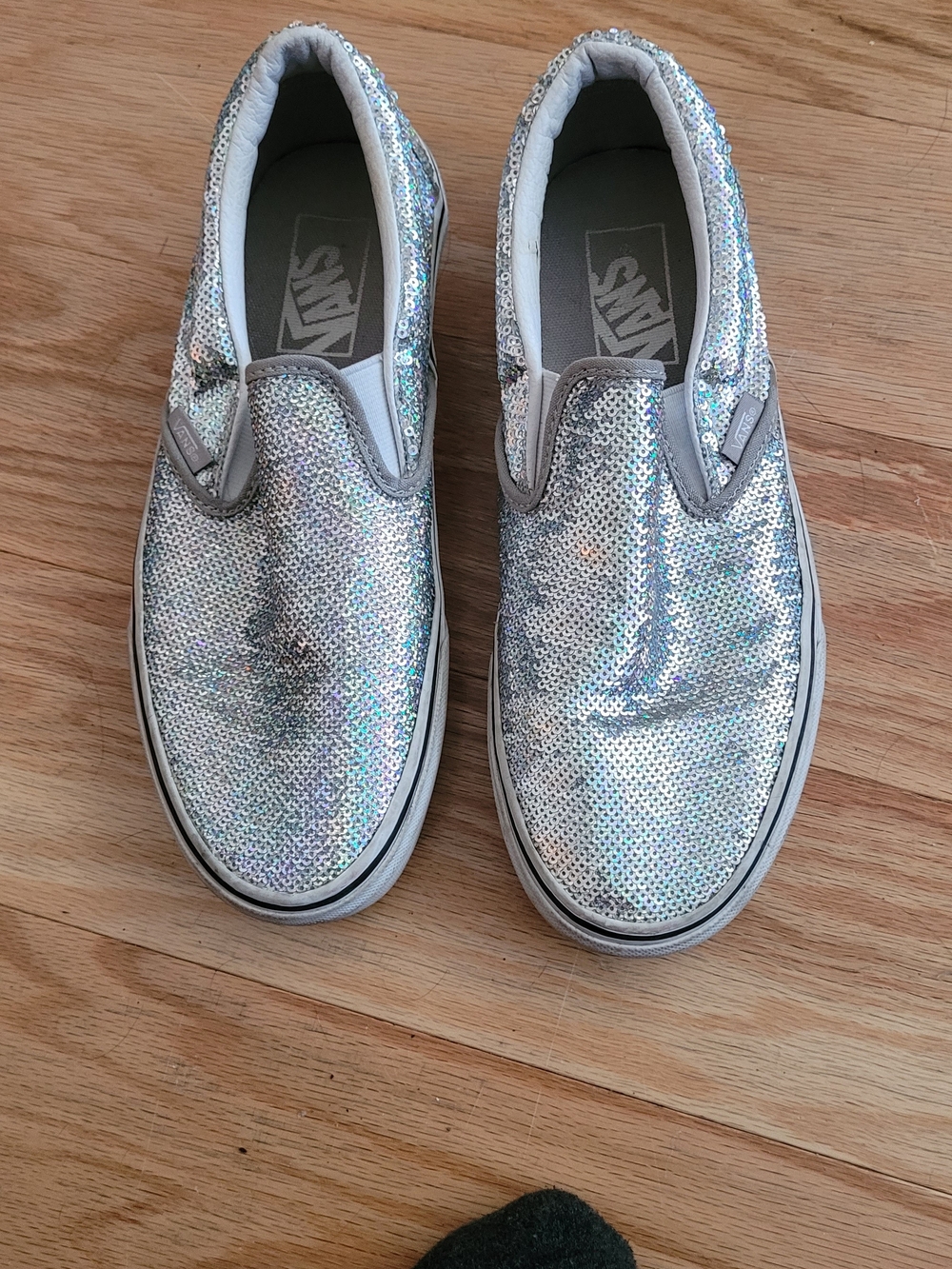 Vans womens Silver Sequin Slip-On Shoes